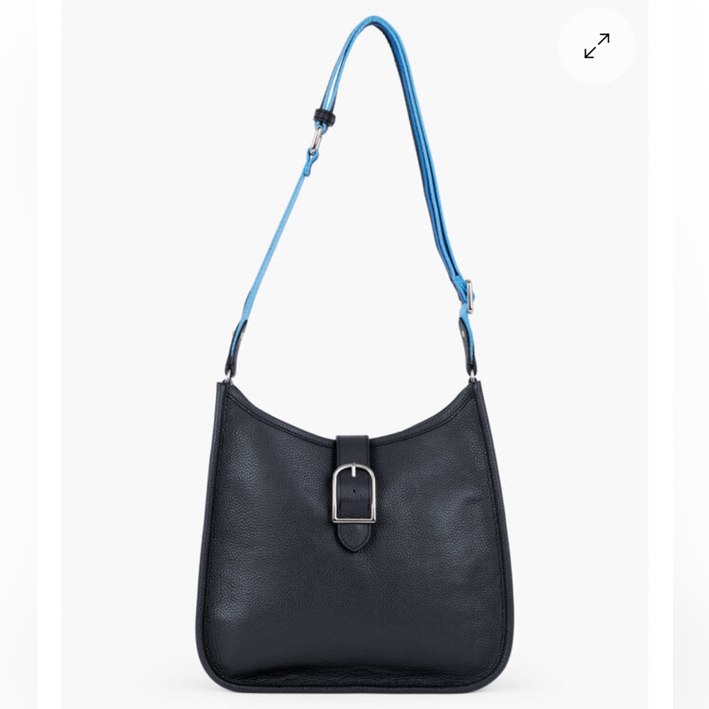Talbots Blue Pebbled Leather Crossbody Bag With Blue Stripe Strap